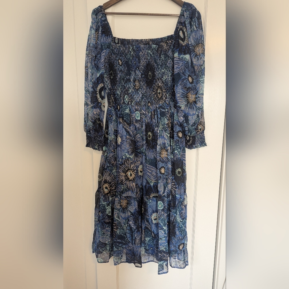 Vince Camuto Smocked Midi Dress - Blue